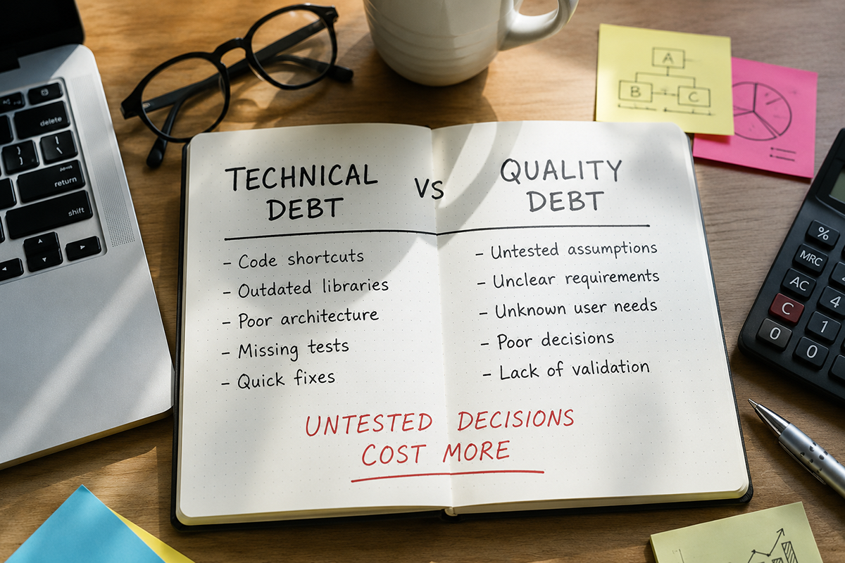 Quality debt versus technical debt